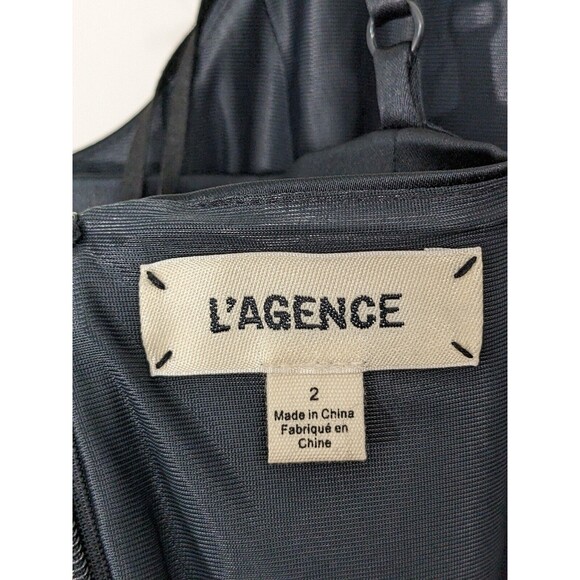 L'Agence Stretch Satin Short Black Dress Spaghetti Straps Pockets Size 2 *READ* - Picture 6 of 10